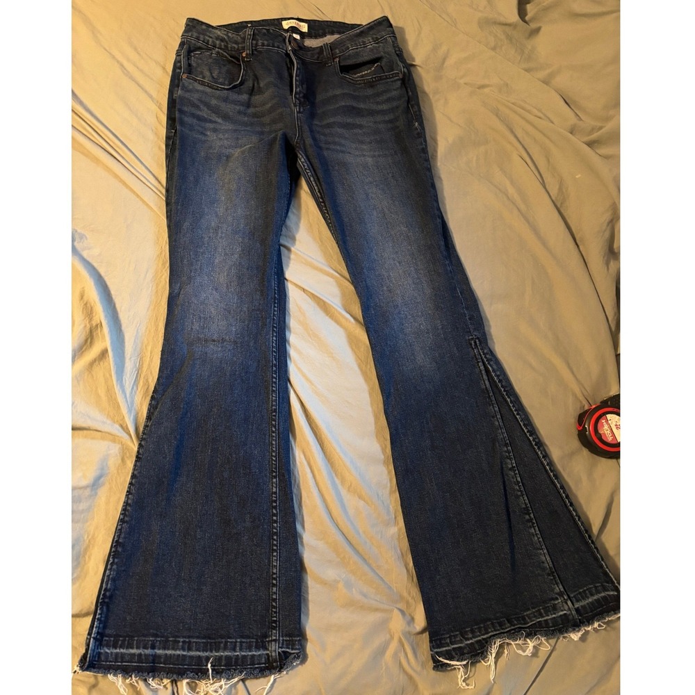 Shyanne Womens Dark Wash Flare Jeans High Rise Frayed Hem Western 32W x 34L